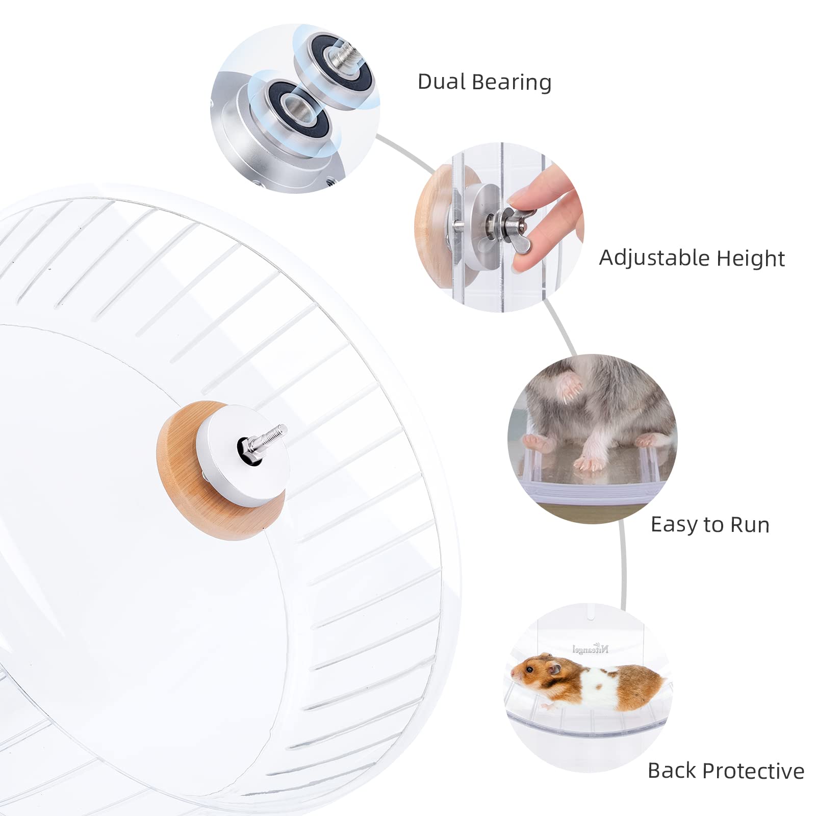 Roue Niteangel à hauteur reglable, adaptée à différentes cages et tailles.