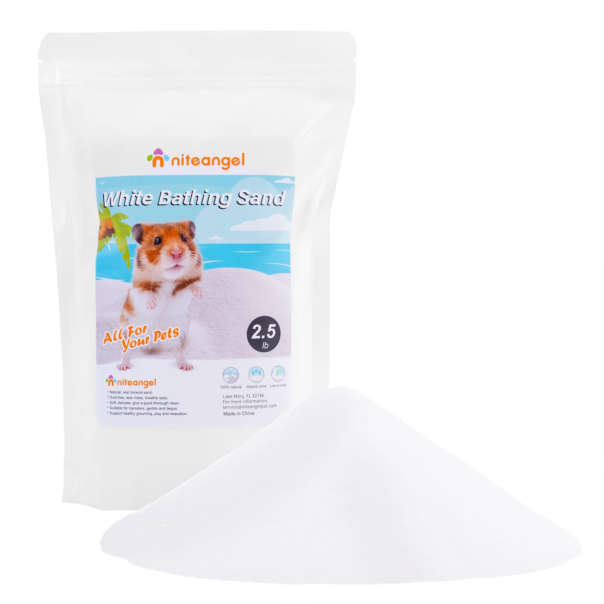 Niteangel sable blanc pour bain des petits animaux, pelage propre et brillant.