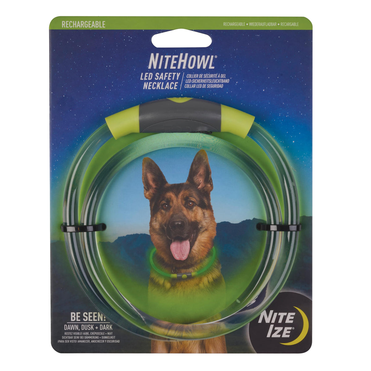 Collier NiteHowl pour chien lumineux, visibilité accrue lors des promenades nocturnes.