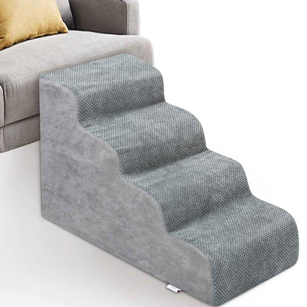 Niubya escaliers pour chien petit sur quatre marches gris, soutien stable pour monter et descendre