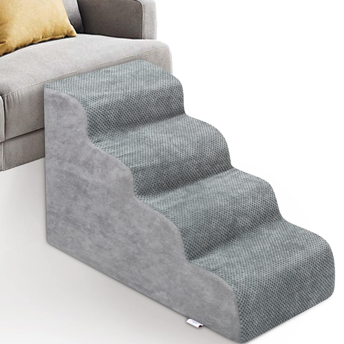 Niubya escaliers pour chien petit sur quatre marches gris, soutien stable pour monter et descendre