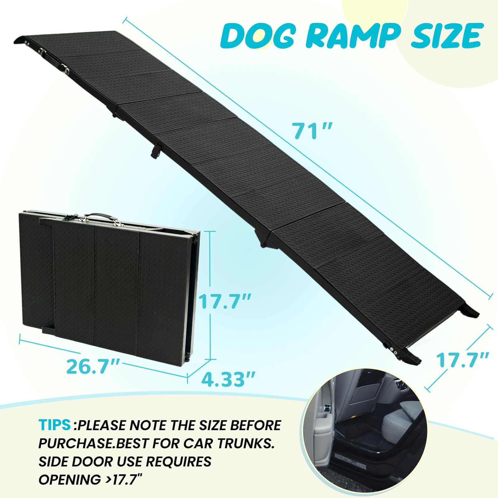 Rampe Niubya pliable et sécurisée pour rangement rapide dans le véhicule.