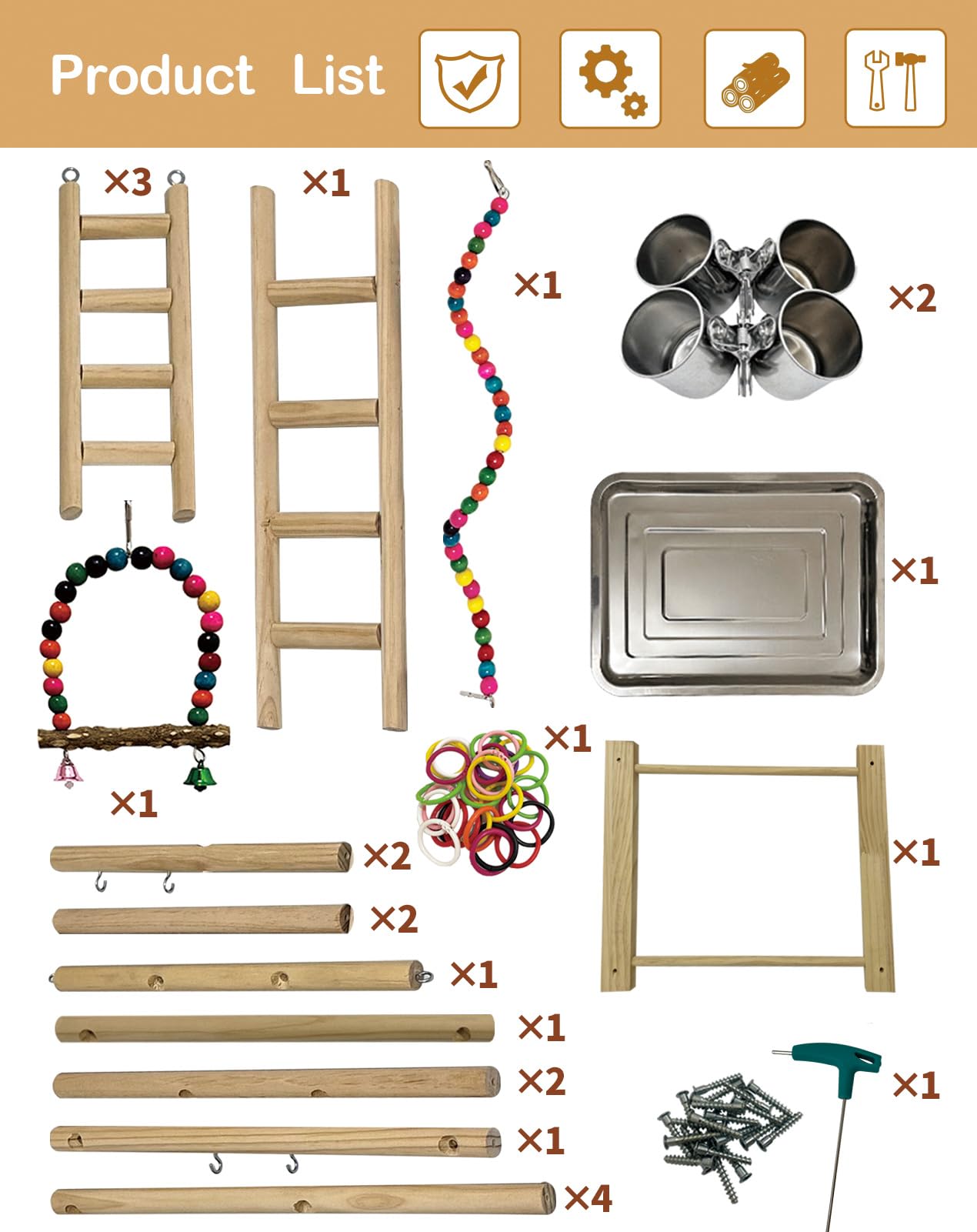 Niwaes Echelle d'Escalade Pour Oiseaux, stimule l'exploration et le mouvement.