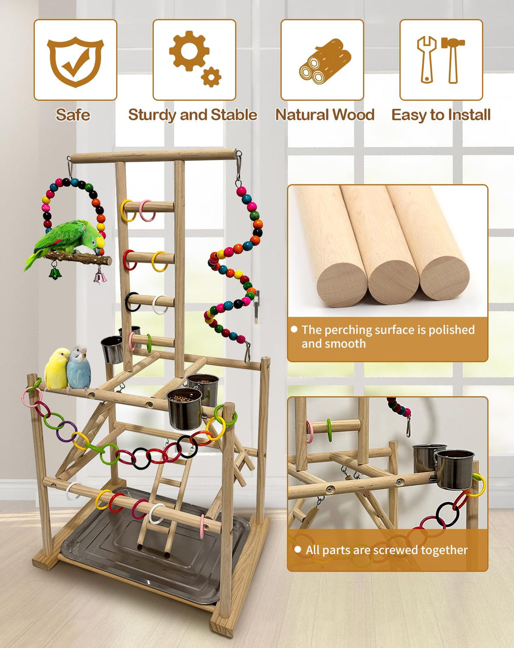 Niwaes Plateforme de Jeu Pour Oiseaux, permet de multiples positions et jeux.