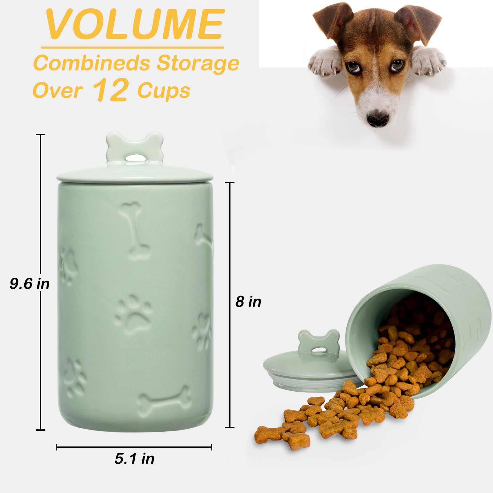 NIXBYO bocal friandises chien en céramique vert, accès facile.
