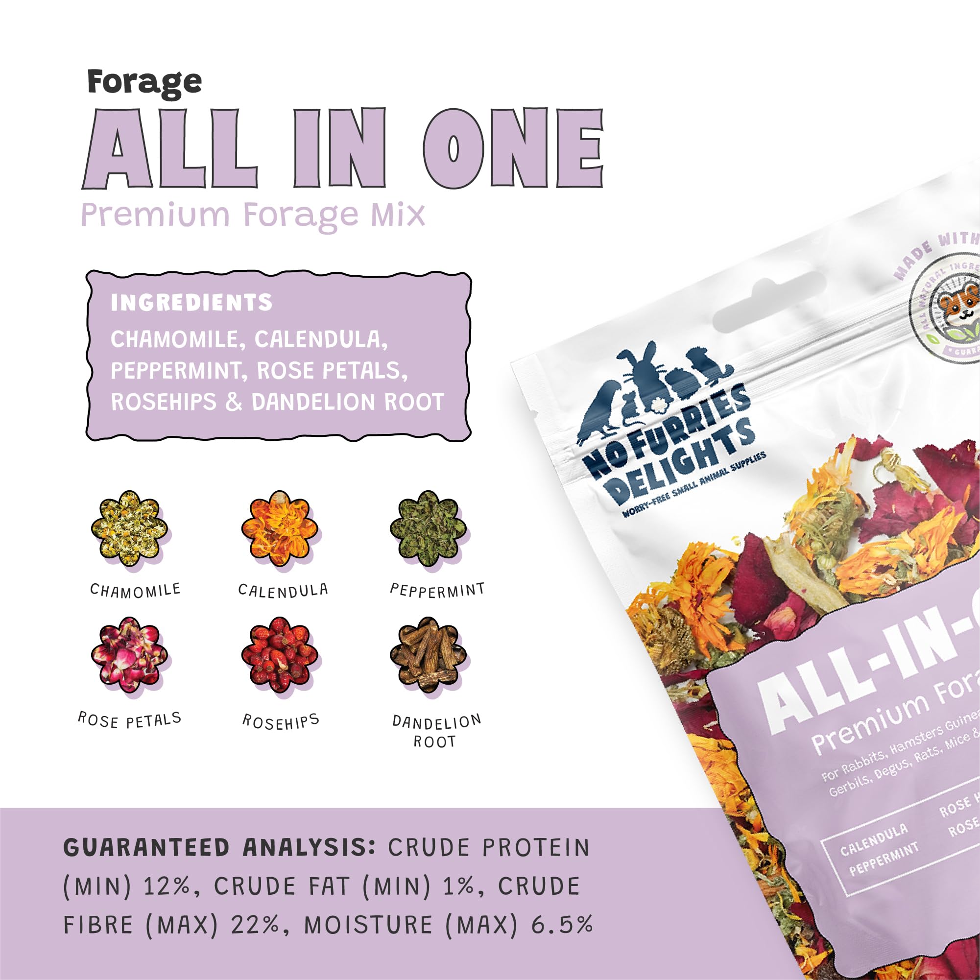 No Furries Delights Forage Mix – grains naturels et croquant pour l'alimentation