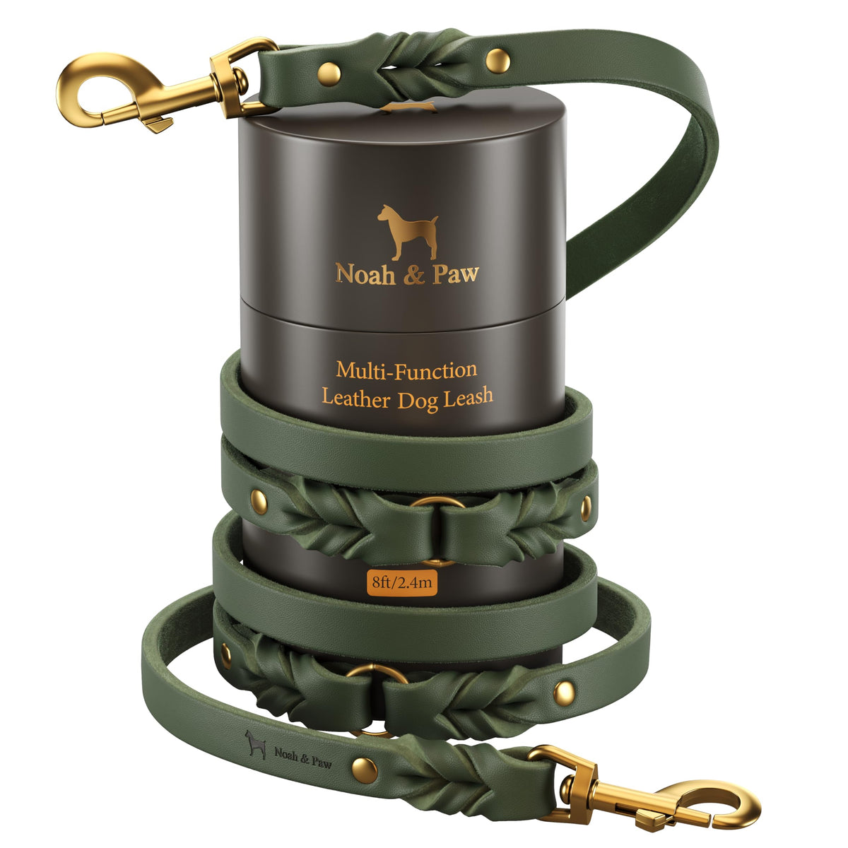 Noah et Paw laisse cuir premium huile-wax, profil élégant et durable pour promenades quotidiennes