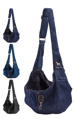Noah & Paw sling en denim premium pour le transport élégant et sûr d’un petit chien.