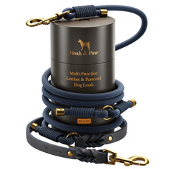 NOAH & PAW – Laisse mains-libres en cuir huilé et paracorde bleu foncé, durable.