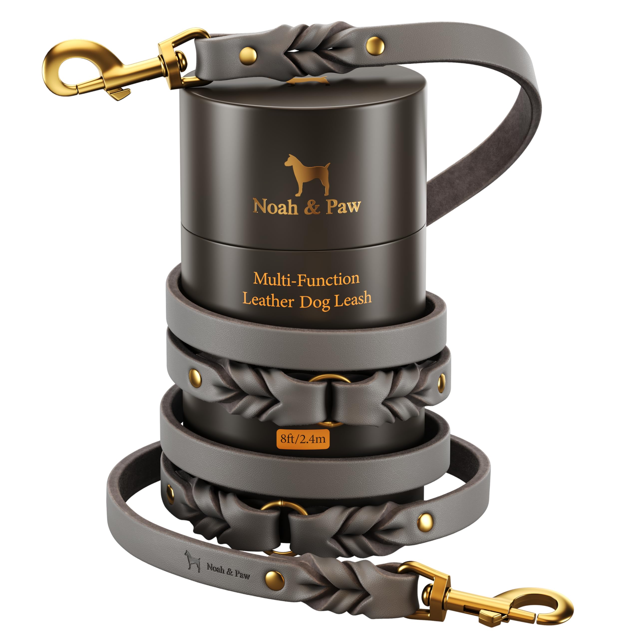 NOAH & PAW longe-cuir-huile-cire 2-4m gris, toucher riche et durabilité pour promenades.