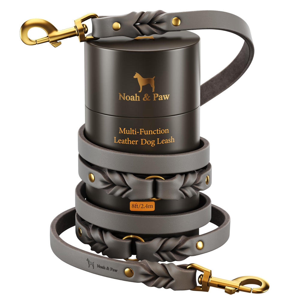 NOAH & PAW longe-cuir-huile-cire 2-4m gris, toucher riche et durabilité pour promenades.