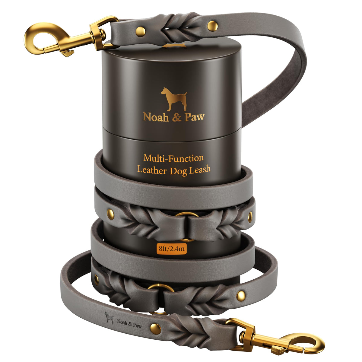 NOAH & PAW longe-cuir-huile-cire 2-4m gris, toucher riche et durabilité pour promenades.