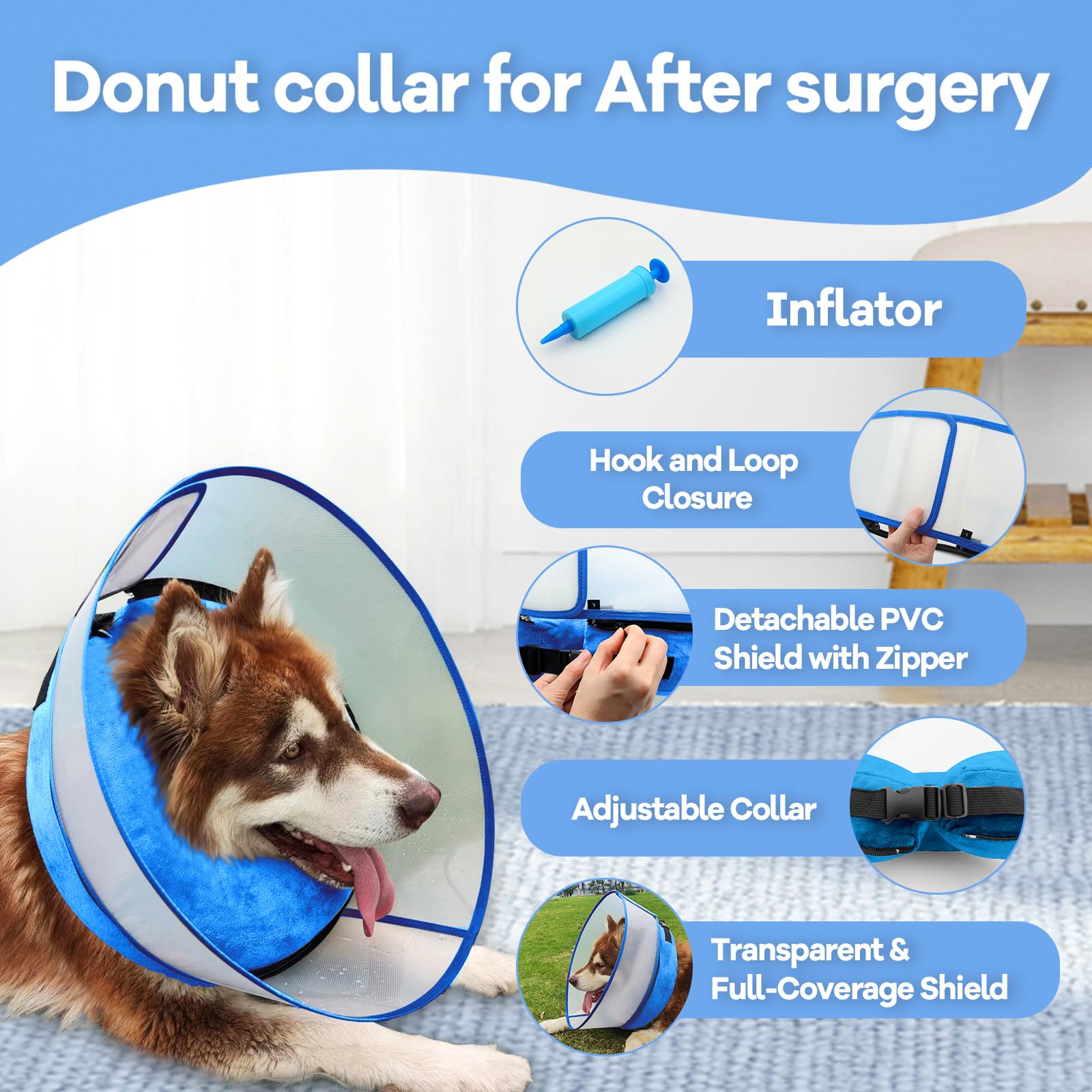 Matériau doux et léger NoarWin, collier chien confortable après chirurgie.