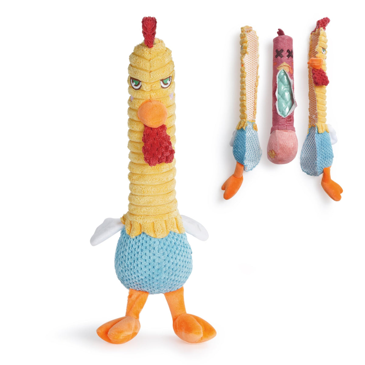 Jouet Nocciola poulet doudou jaune extérieur, idéal pour mâcher et s'amuser.