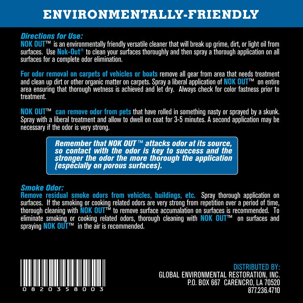 NOK OUT Odor Remover — solution polyvalente pour surfaces résistantes et meubles.