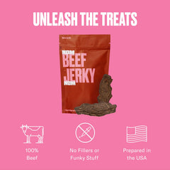 Nom Nom Beef Jerky – Utilisées comme récompense lors des sessions d’entraînement ou de jeux.
