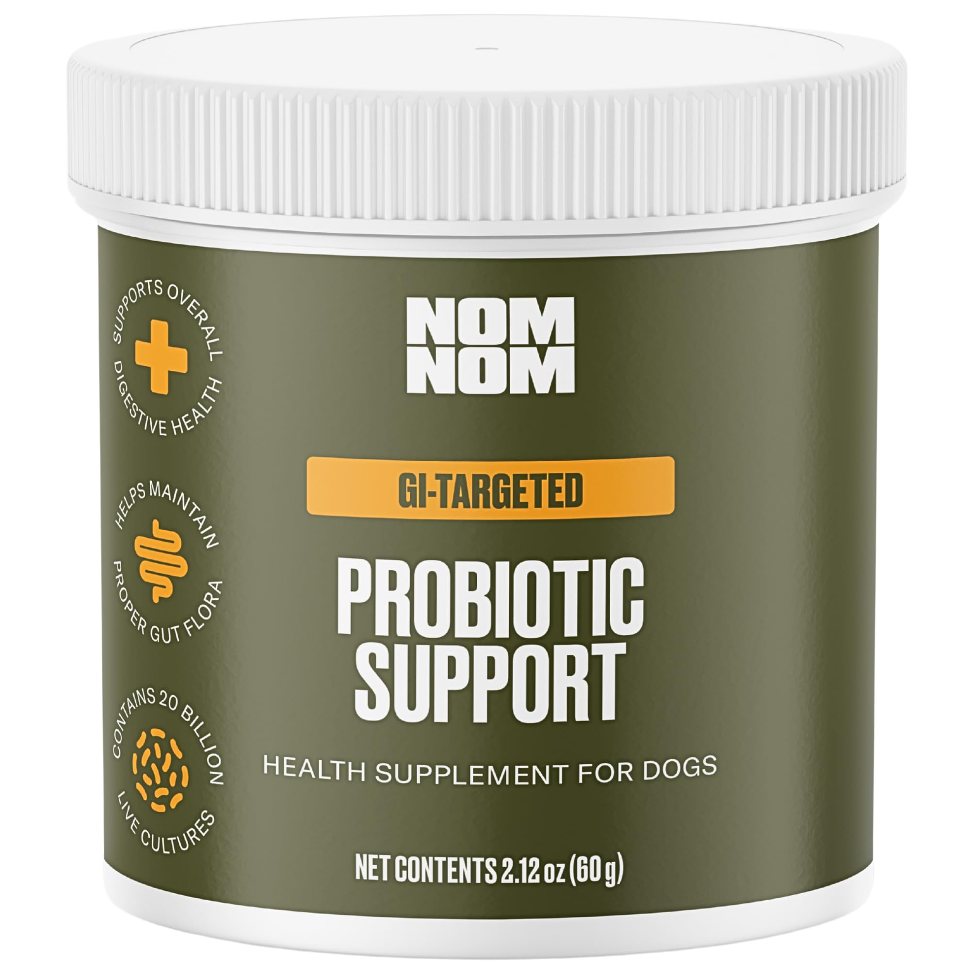 Nom Nom Probiotique Chien – Bouteille montrant le soutien digestif potentiel.