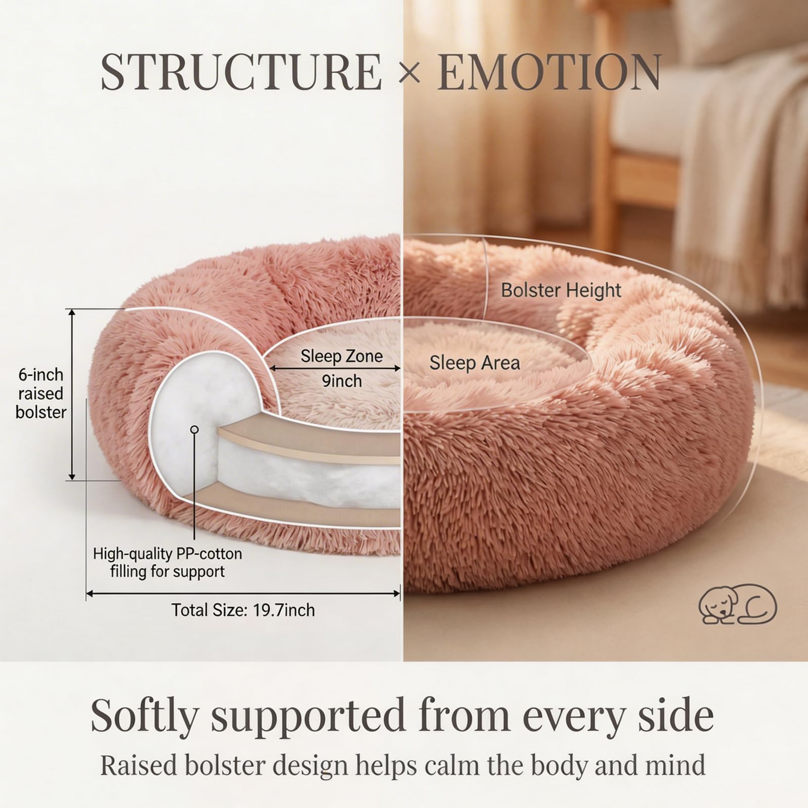 Nononfish lit lavable en forme de beignet rose, entretien facile et hygiène durable.