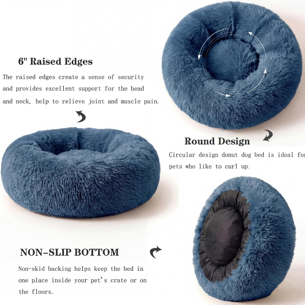Intérieur coussiné du lit donut Nononfish bleu marine pour chat ou chiot.