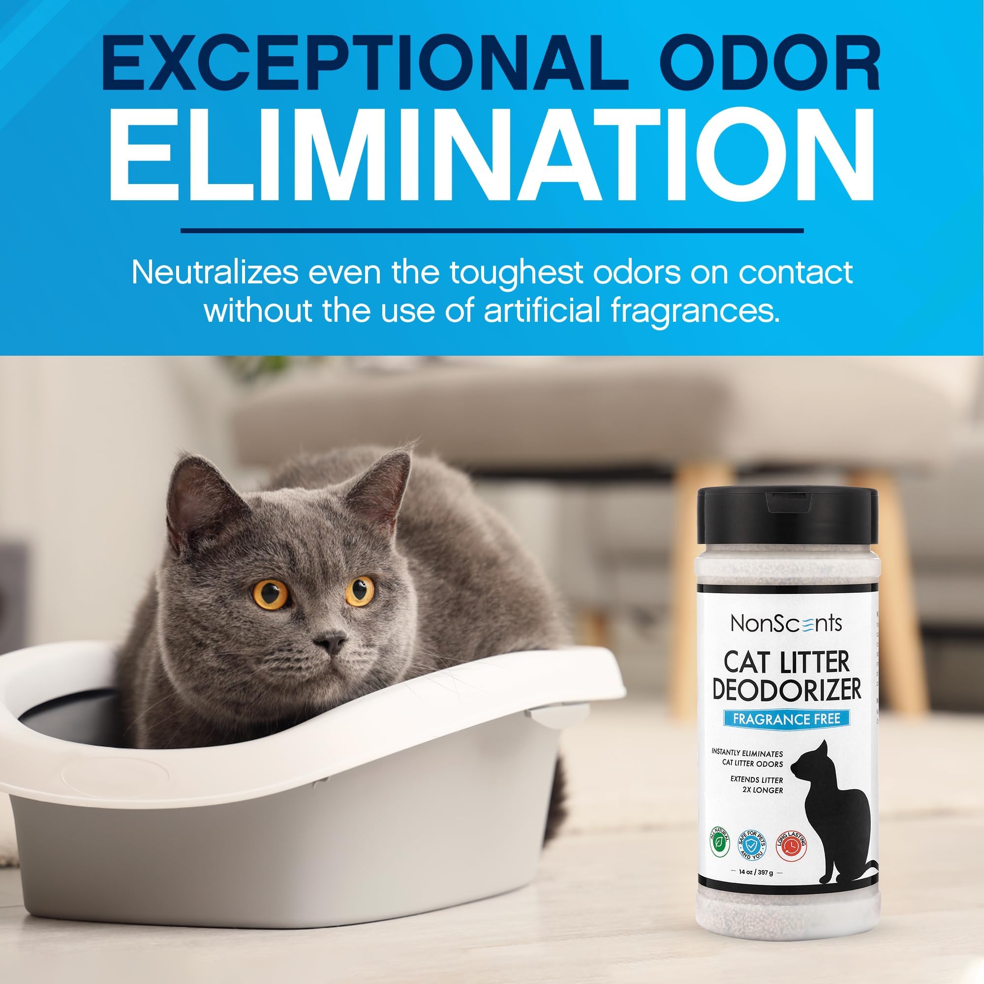 NonScents neutralisation moléculaire des odeurs dans la litière.