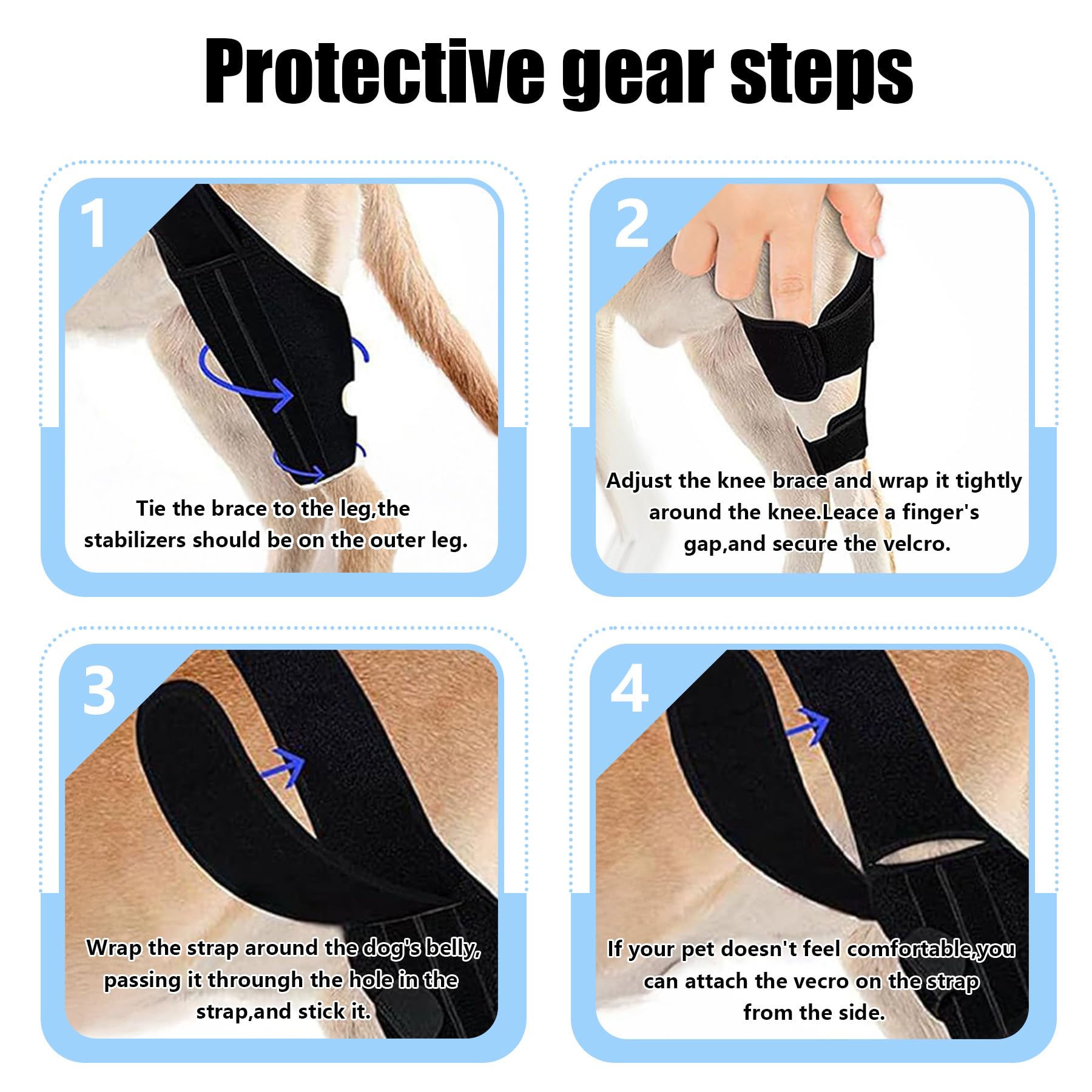 Noorace attelle-genou-chien-sangles-ajustables: fixation personnalisée pour activité quotidienne.