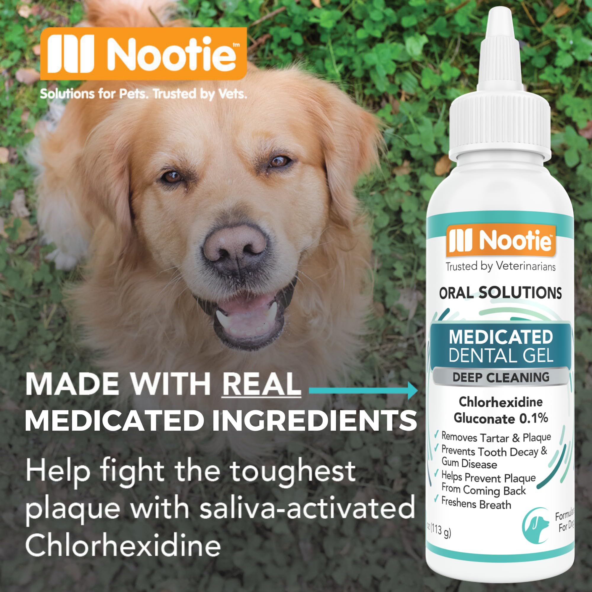 Gencives saines chez le chien grâce au gel dentaire Nootie.