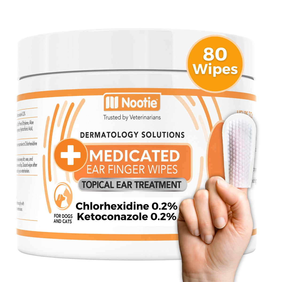 Lingettes Nootie pour oreilles, emballage pratique pour un nettoyage rapide.