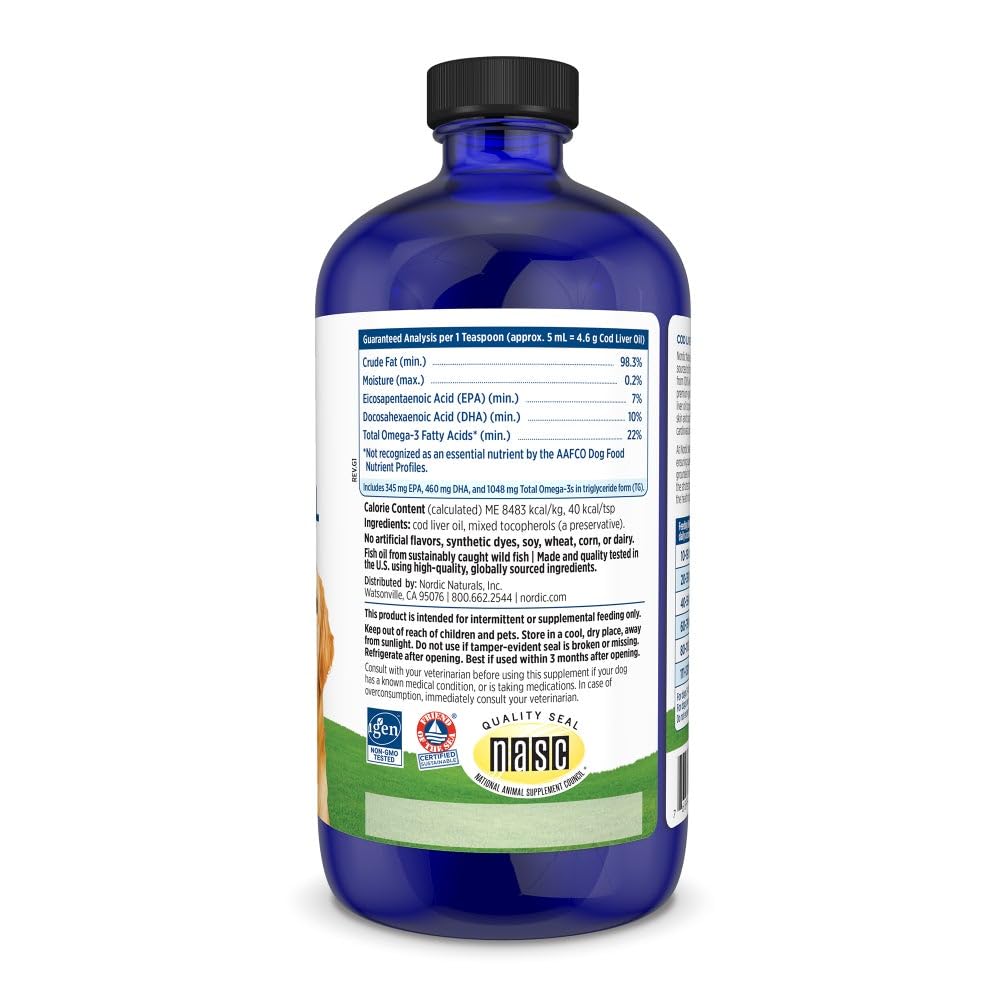 Huile foie morue Nordic Naturals – gouttes faciles à doser, soutiennent peau et pelage.