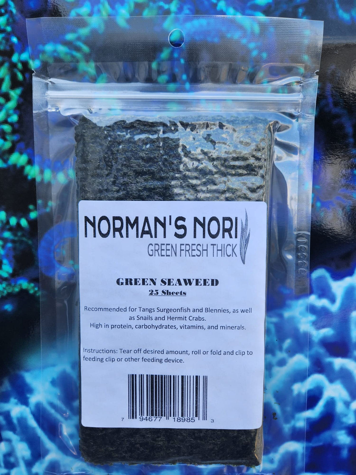 Norman’s Nori – feuilles d’algue verte 4x7, nourrissent facilement les poissons d’eau salée.