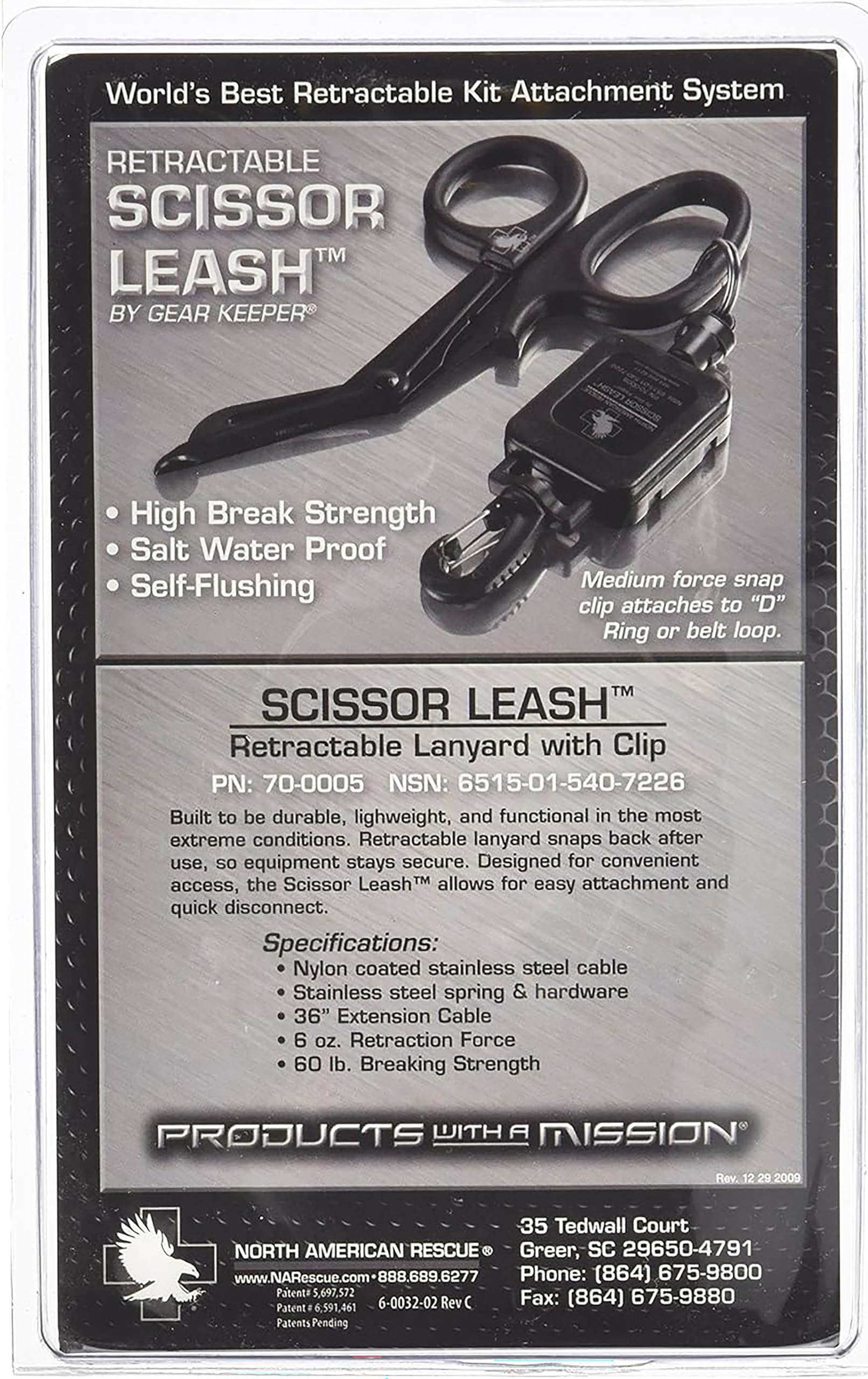 North American Rescue scissor leash maintien sûr et récupération facilitée des ciseaux.
