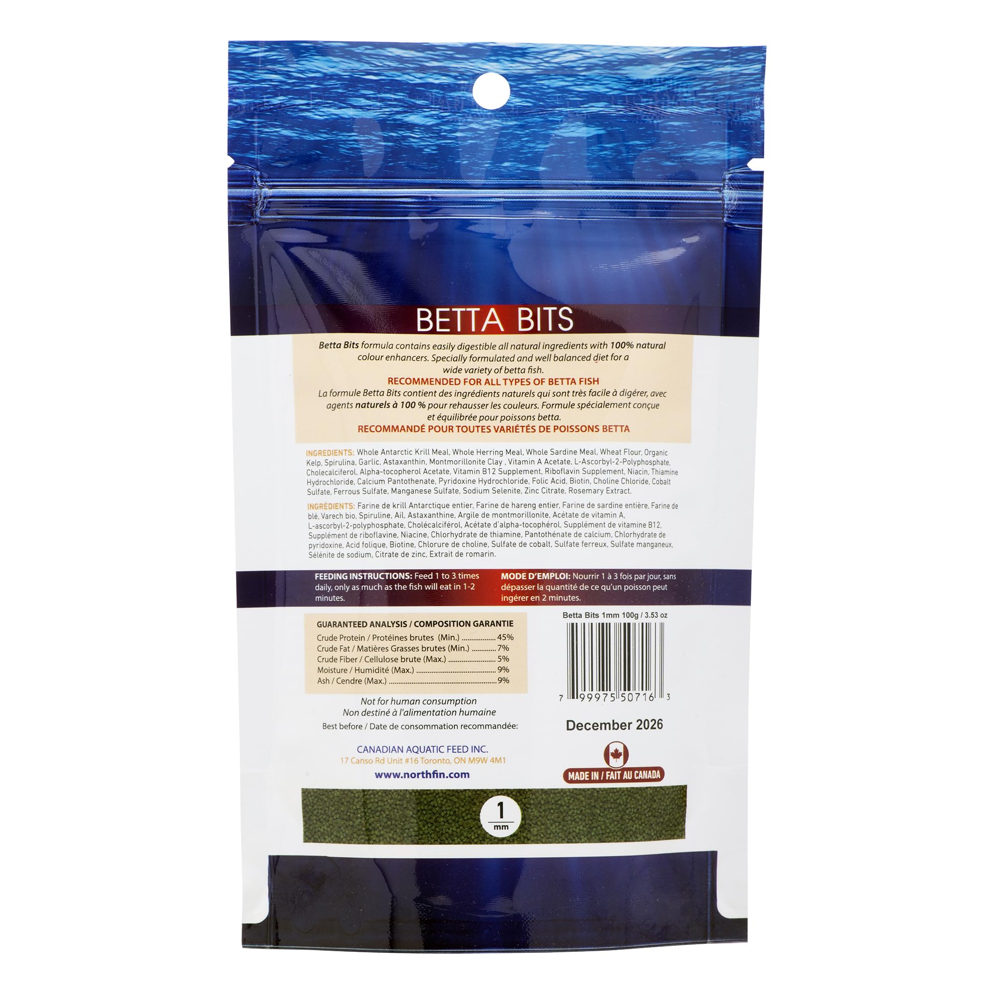 NorthFin Betta Bits dans l’aquarium, favorise une alimentation équilibrée et des couleurs naturelles.