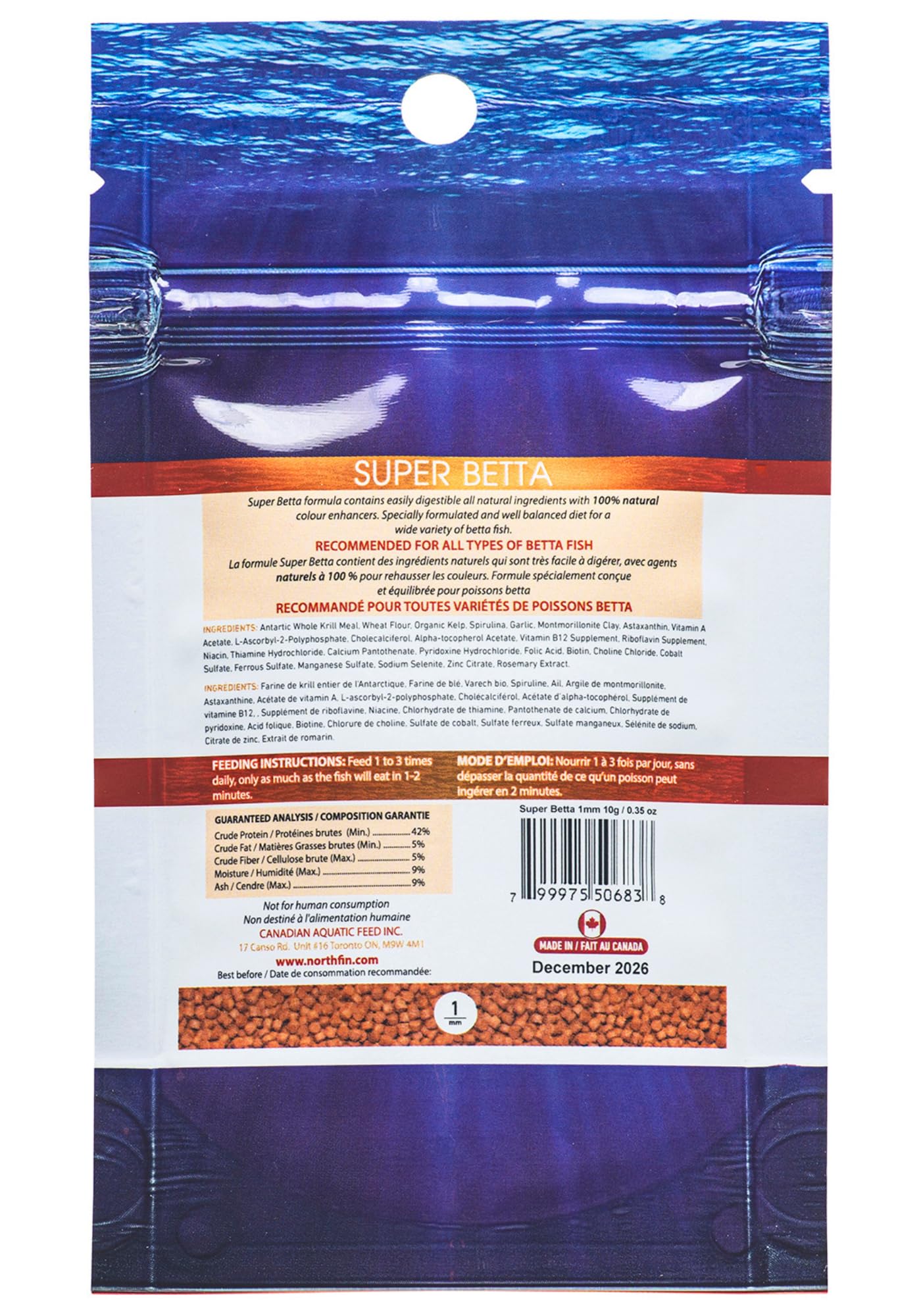 Northfin Super Betta: pellets riches en protéines pour coloration et digestion optimisée chez les bettas