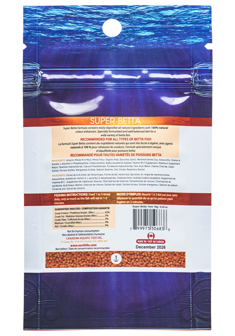 Northfin Super Betta: pellets riches en protéines pour coloration et digestion optimisée chez les bettas