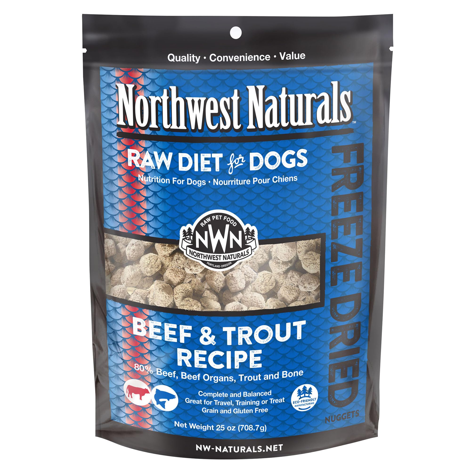 Northwest Naturals bouchées lyophilisées bœuf et truite, protéines élevées pour énergie quotidienne