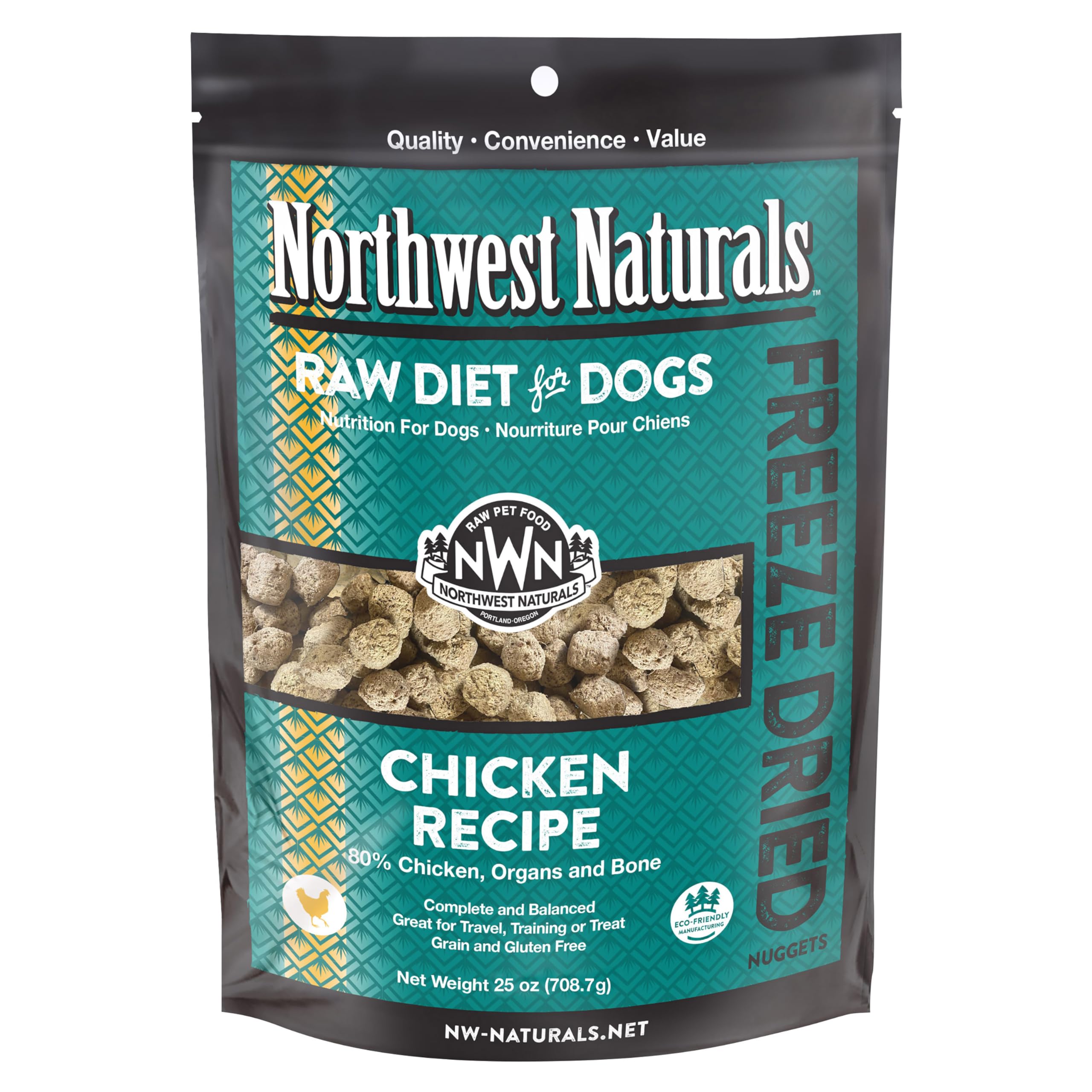 Northwest Naturals bouchées poulet lyophilisees, texture tendre pour récompenser lors de l'entraînement.