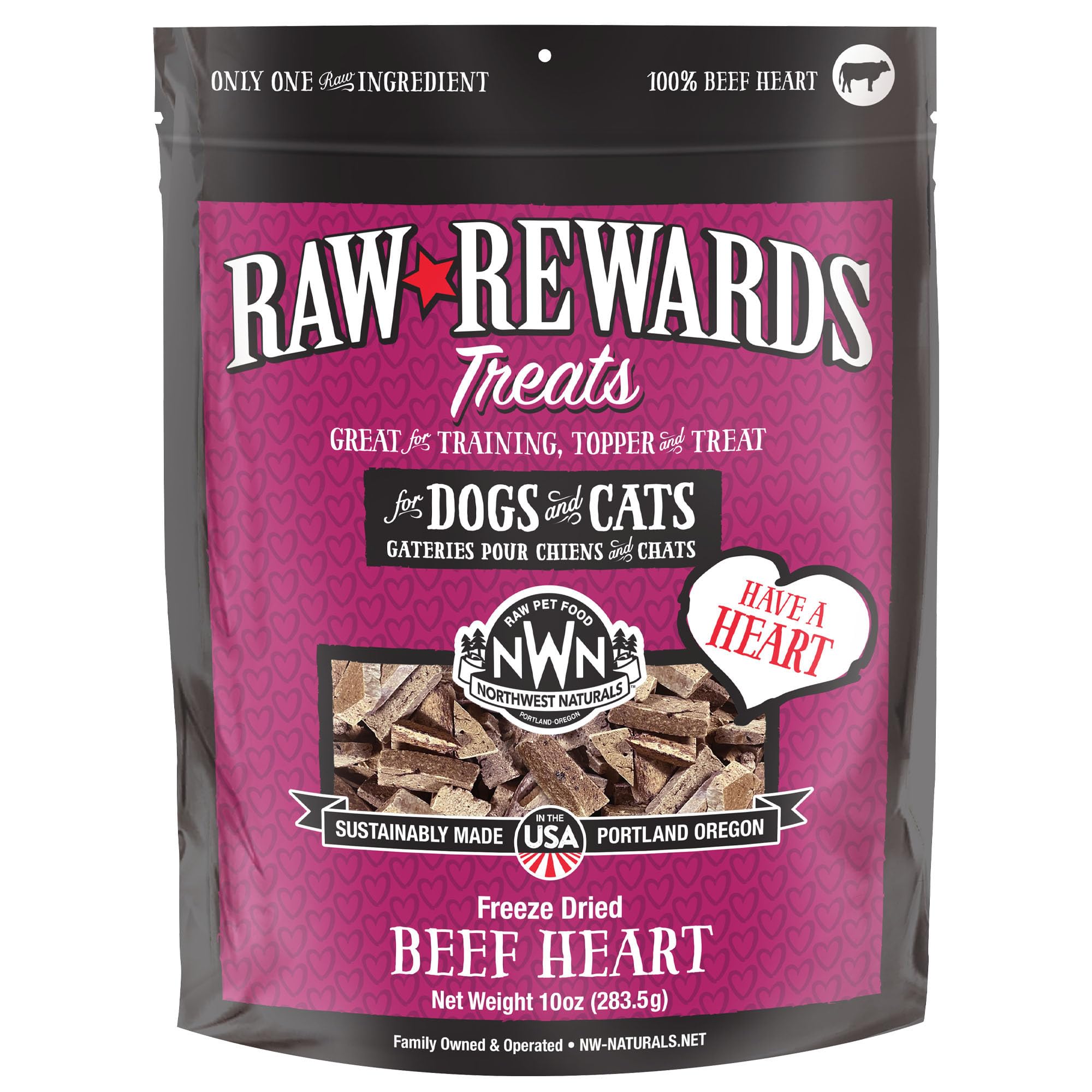 Northwest Naturals Coeur de boeuf lyophilisé, morceaux croquants pour chiens et chats.