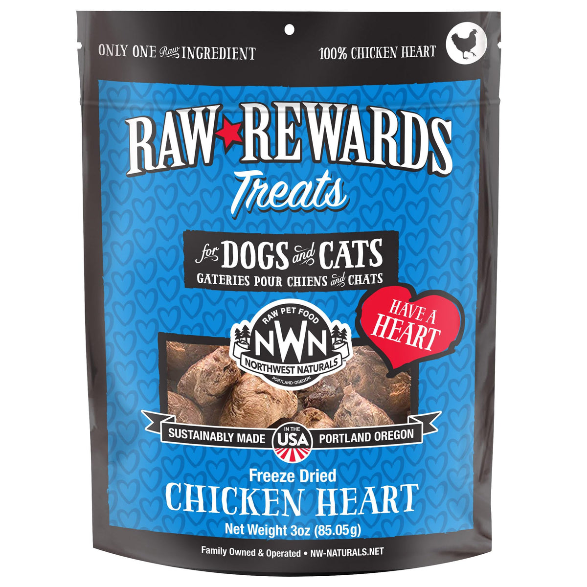 Northwest Naturals Cœur de poulet – petits morceaux, friandise pratique pour petites races et chats.