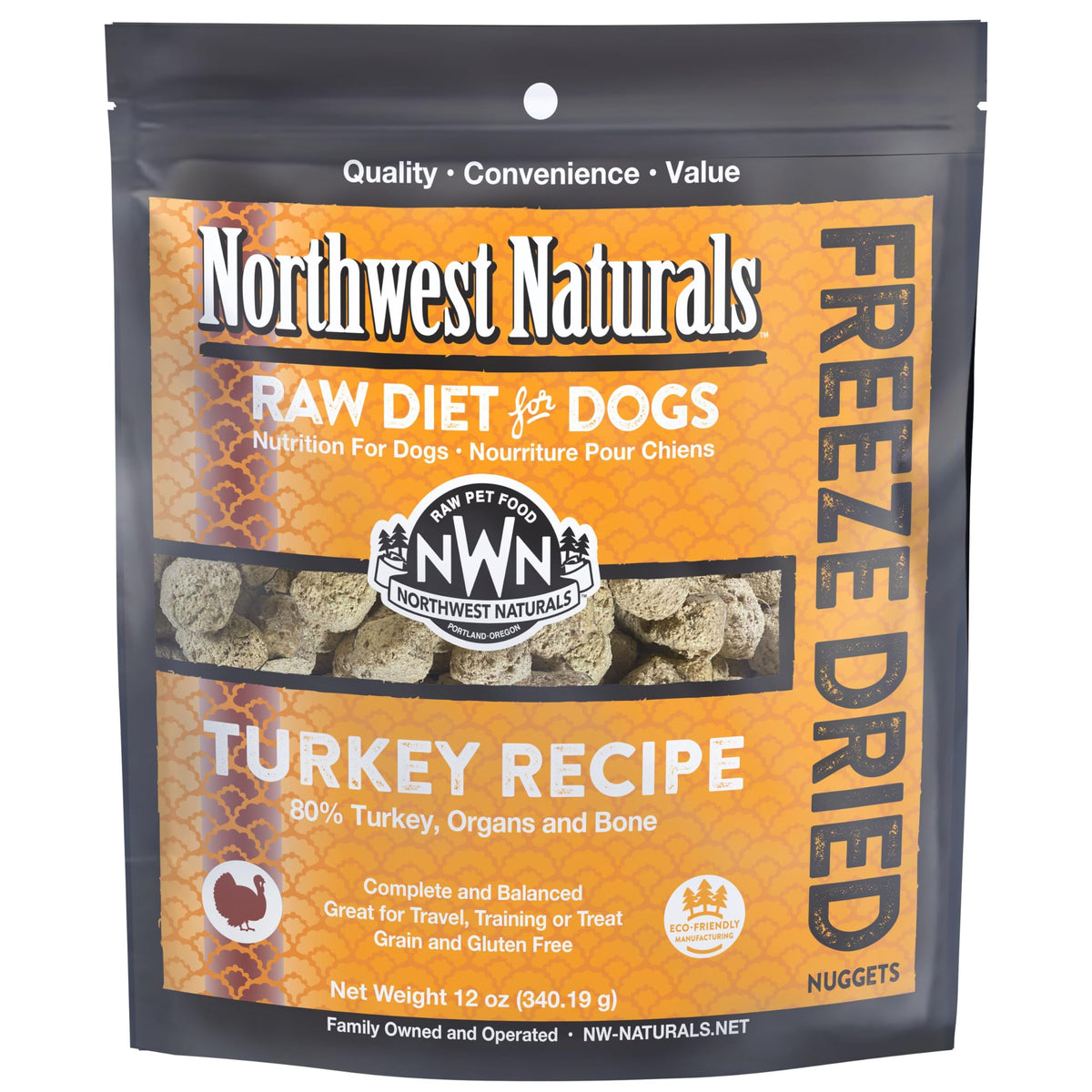 Northwest Naturals Nuggets de dinde lyophilisés, faciles à mâcher et riches en protéines.