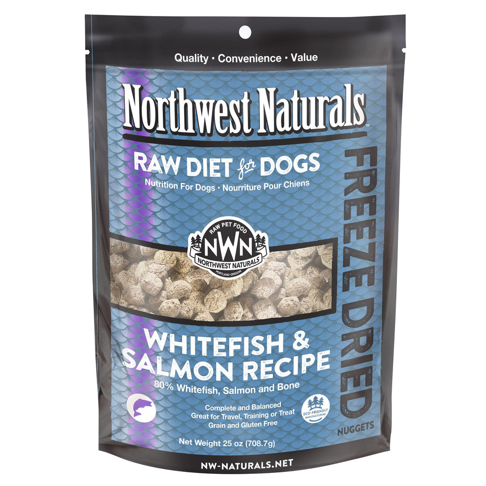 Northwest Naturals emballage lyophilisé poisson saumon, fraîcheur durable et voyage pratique.