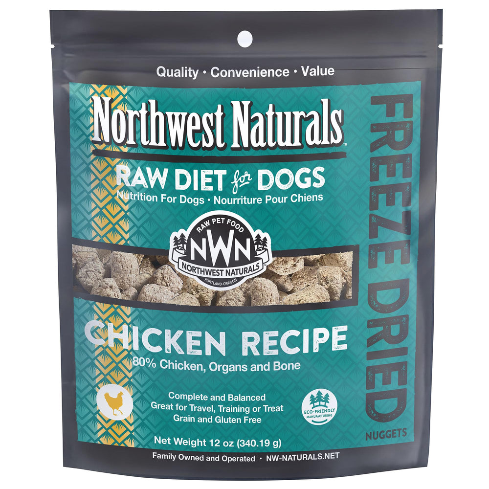 Emballage Northwest Naturals pratique pour les repas du chien en déplacement.