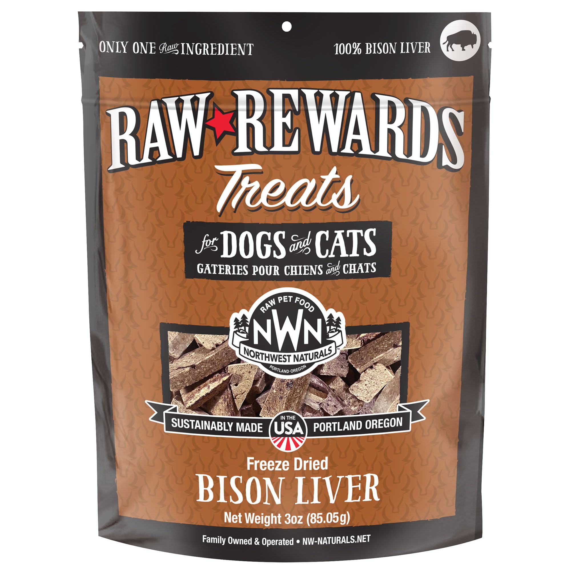 Northwest Naturals foie-bison, petites bouchées, récompenser chiens et chats.