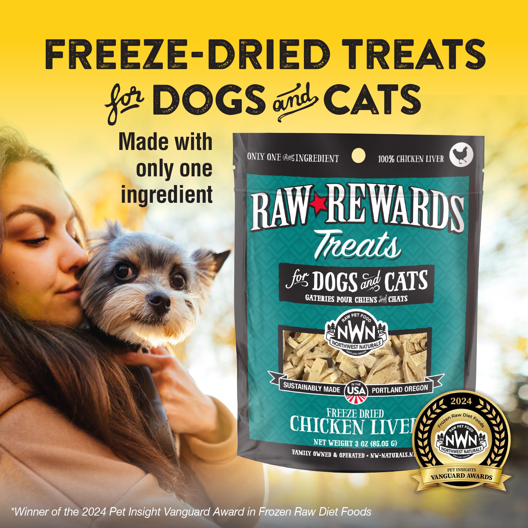 Morceaux miniatures lyophilisés au foie de poulet Northwest Naturals pour chiens et chats.