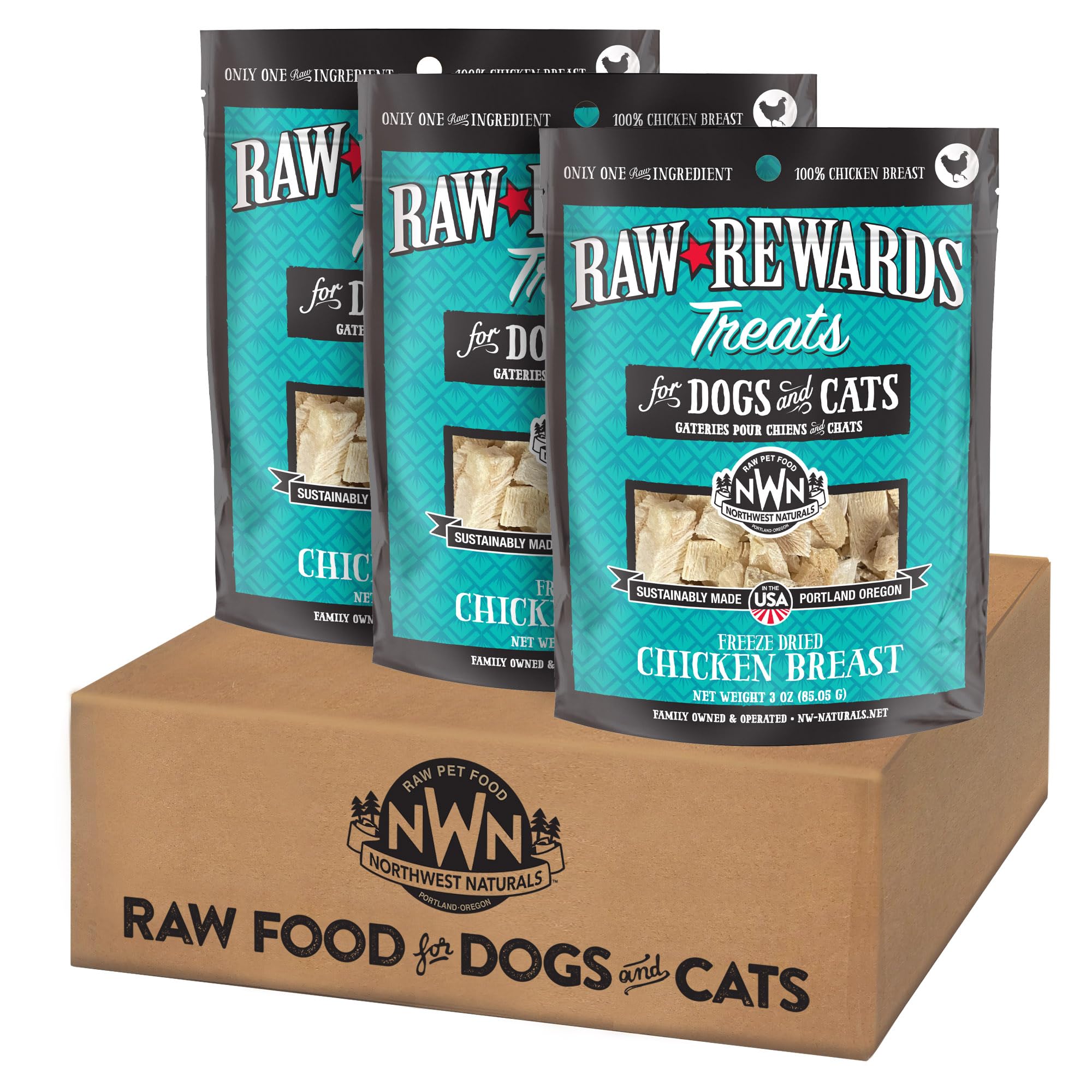 Northwest Naturals, morceaux-petit-format poulet lyophilisé, récompenser facilement chien et chat