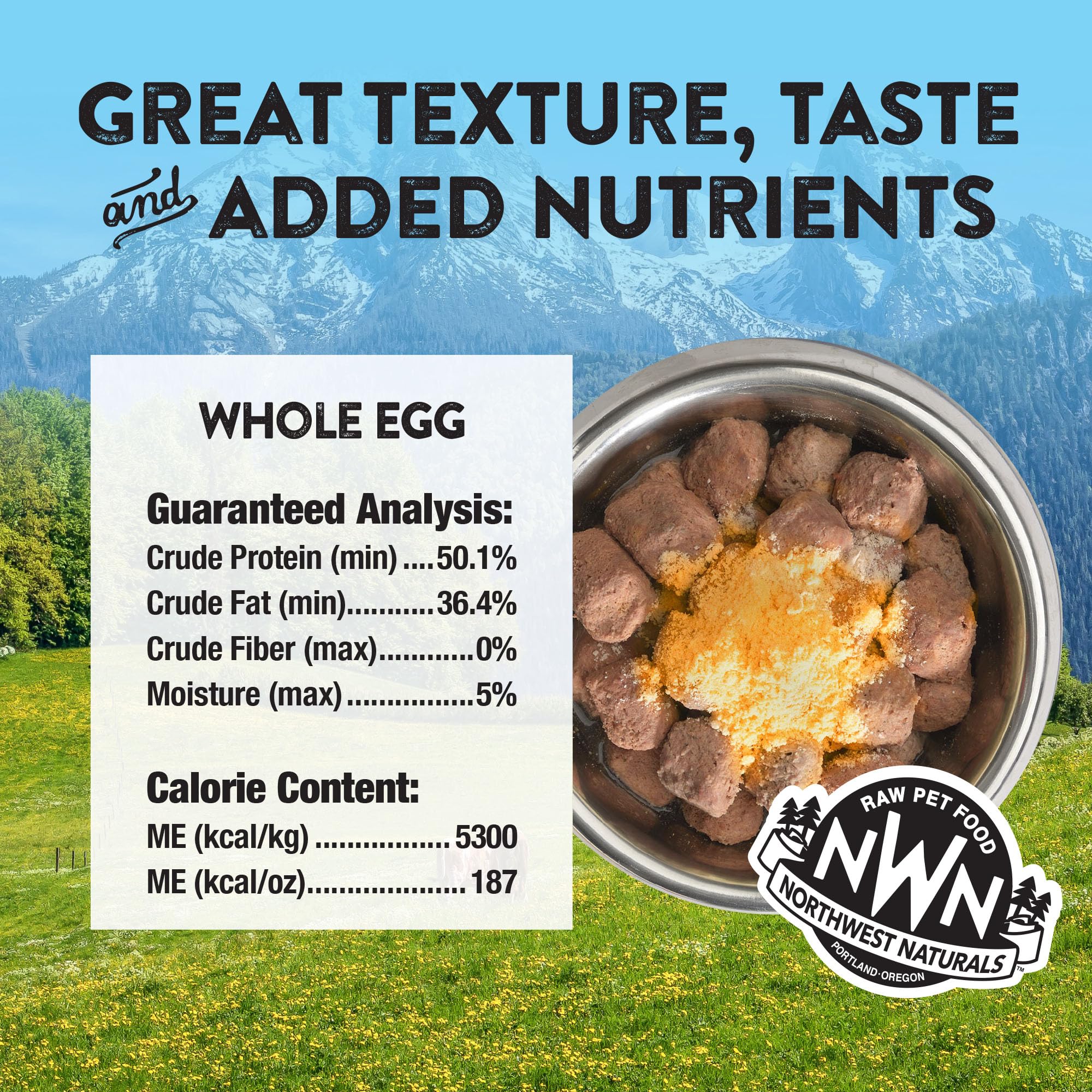 Northwest Naturals Topper œuf de poulet lyophilisé, morceaux savoureux stimulant l'appétit.