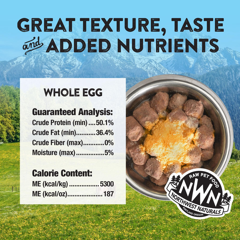Northwest Naturals Topper œuf de poulet lyophilisé, morceaux savoureux stimulant l'appétit.