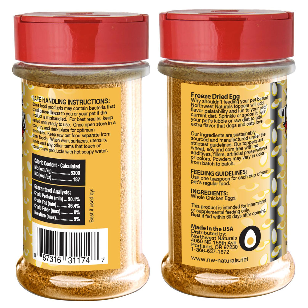 Northwest Naturals Topper œuf de poulet lyophilisé, parfait pour réinventer les repas chiens et chats.