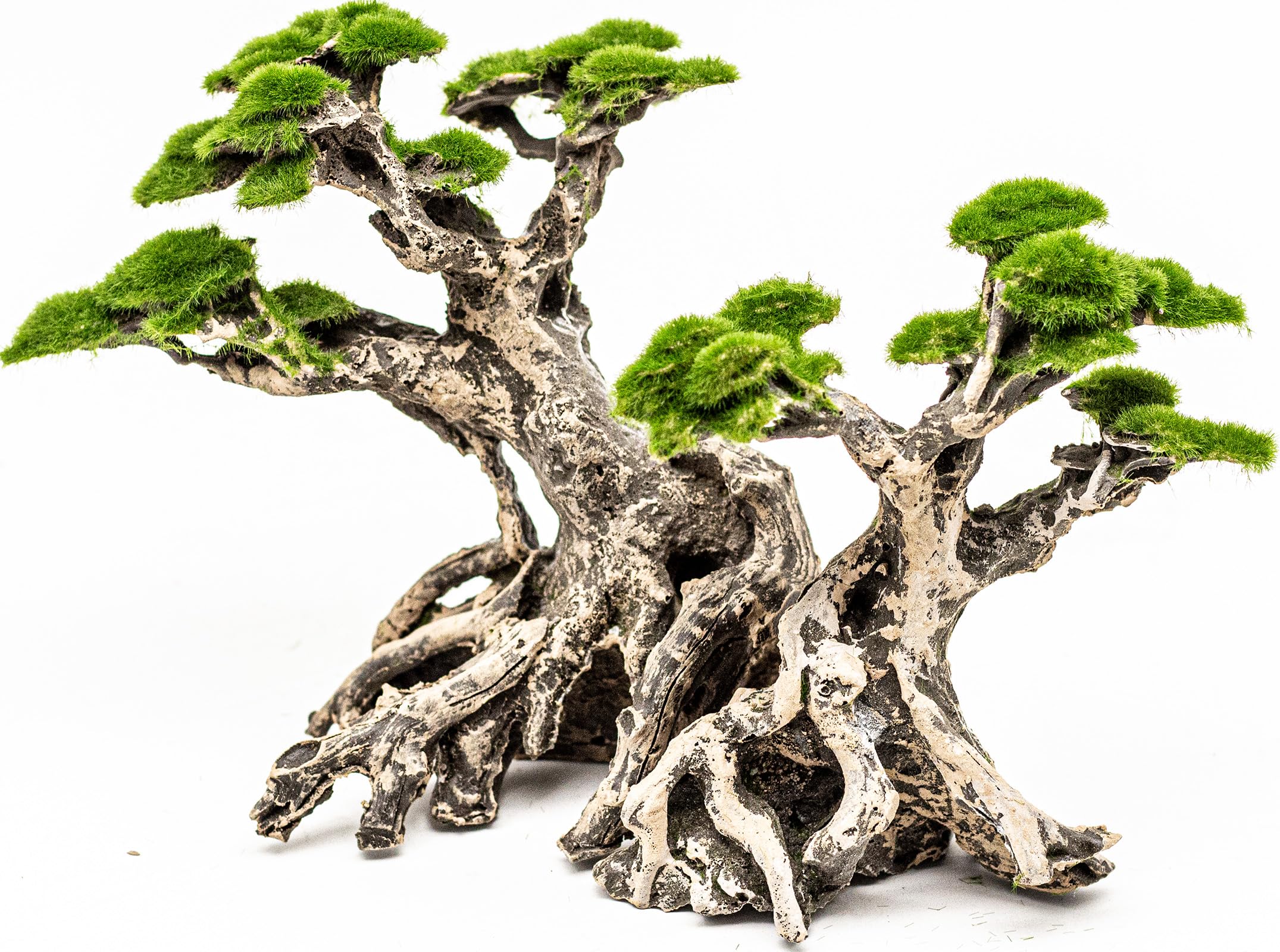 Novelsite bonsai avec mousse fausse, décor zen pour aquarium.