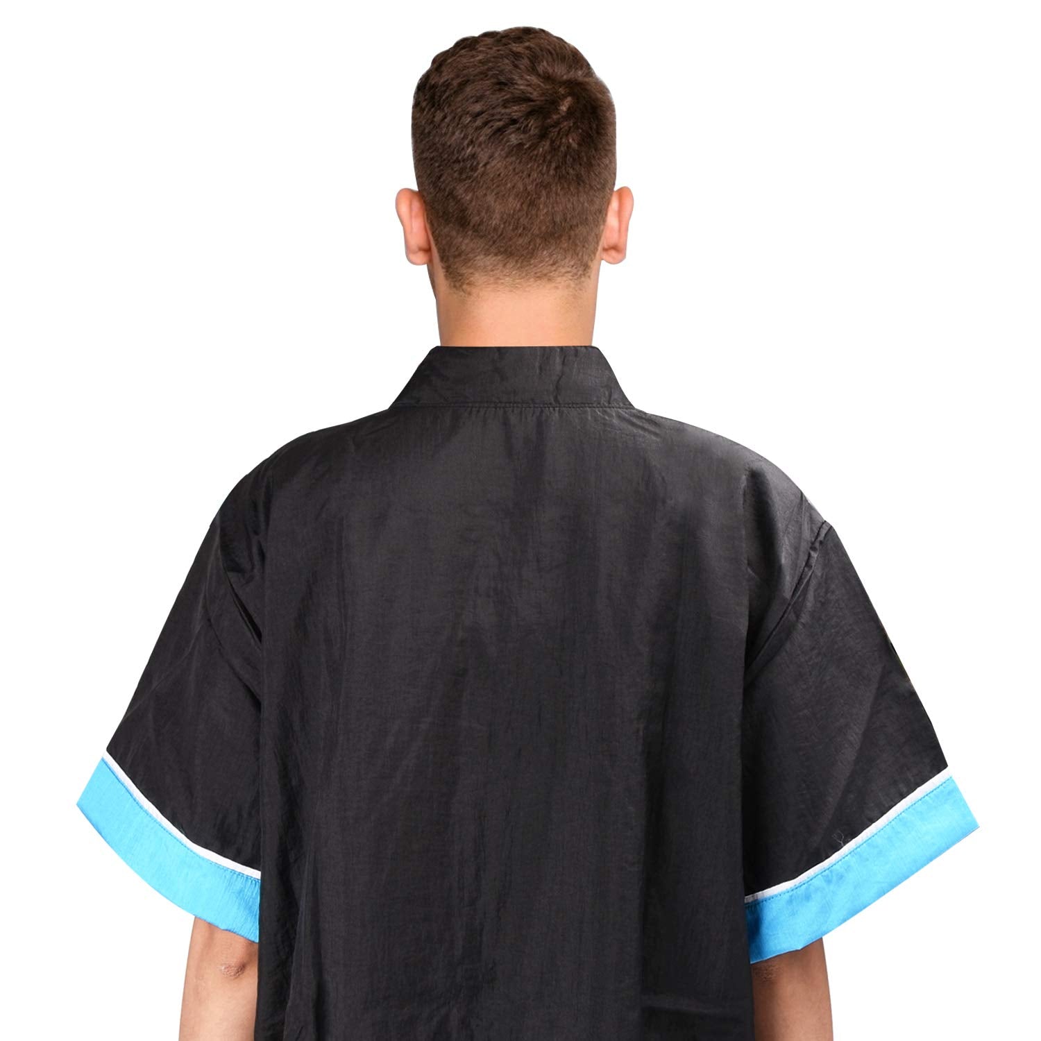 Design bleu avec fermeture-éclair chez Noverlife, ajoutant du style en milieu professionnel.
