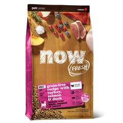 Now Fresh croquettes sans grain pour chats adultes, sac 7,3 kg et multi-protéines dinde-saumon-canard pour chats.