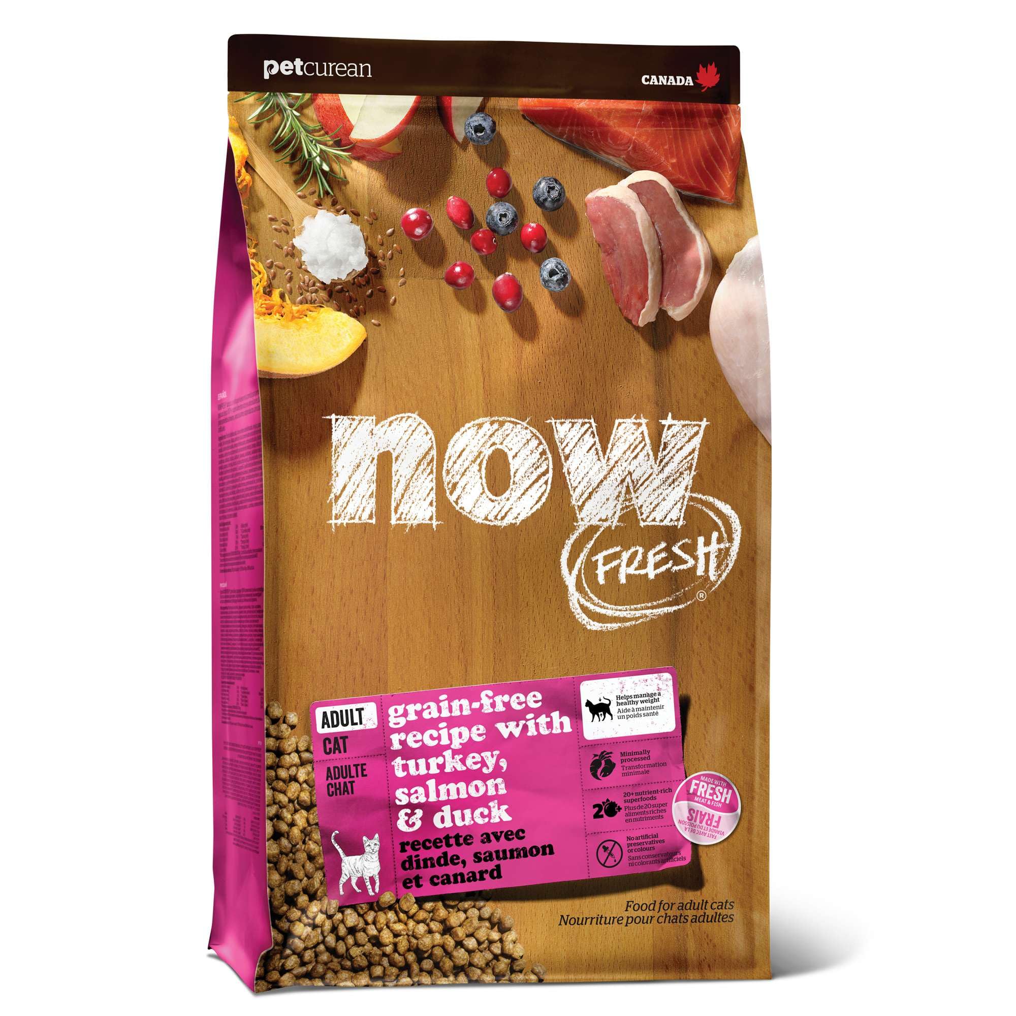 Now Fresh sac chat grain-free dinde saumon canard : alimentation sans cereales pour felins sensibles.